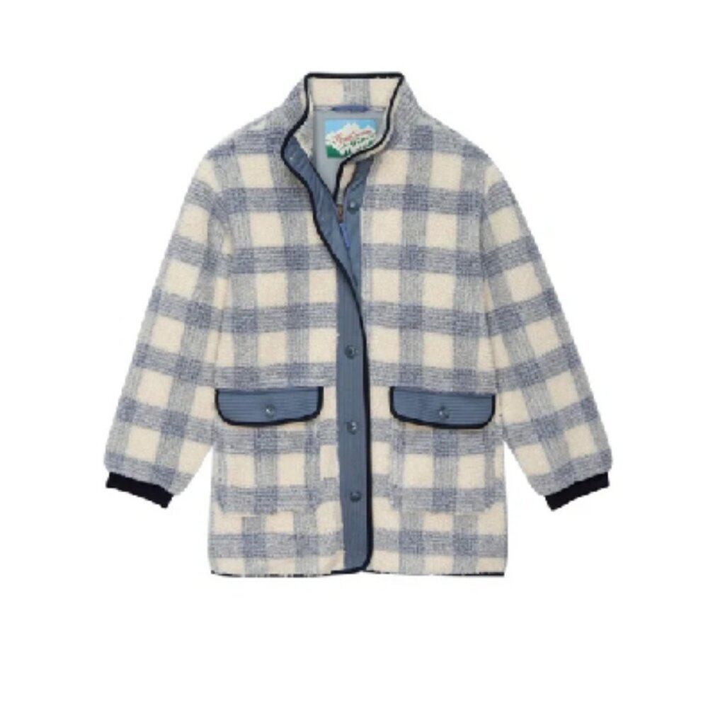 The GREAT. Plush Mountaintop Coat in Bluebird Alpine Plaid Large